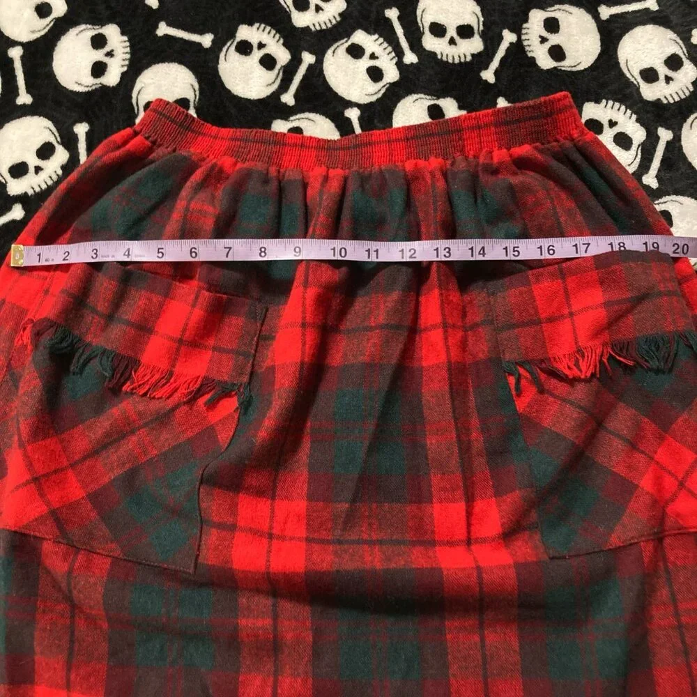 GRAFF SPORT Vintage red pine green plaid a-line skirt w/ pockets ~ SMALL MEDIUM - Picture 8 of 10